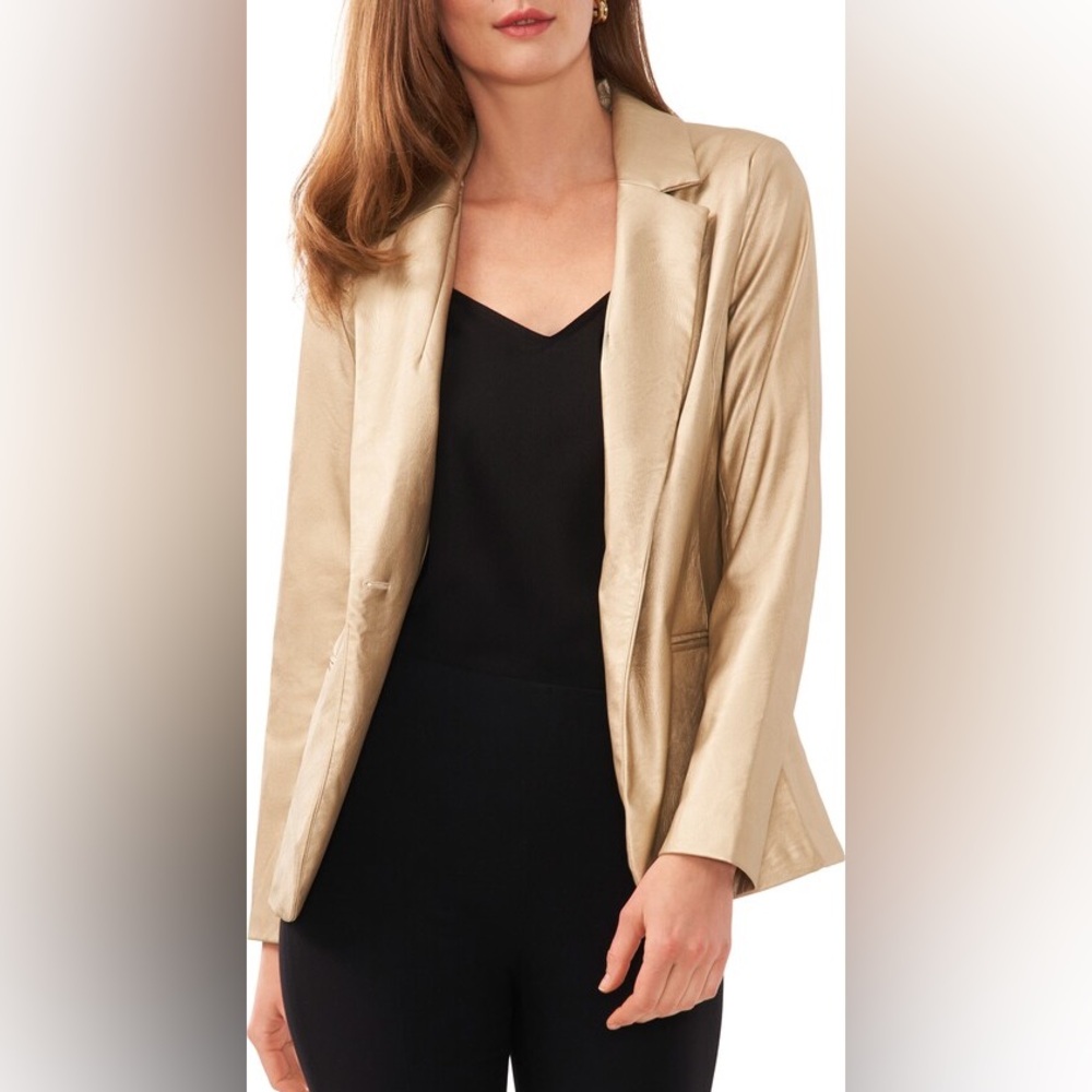 Halogen Nordstrom Faux Leather Blazer Jacket Soft Gold Metallic Size XL NWT